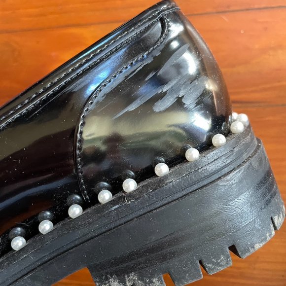 Branna Black Patent Platform Loafers With Pearl Detailing 6.5 - Picture 3 of 6